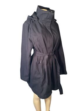 Women 1X Mia Melon Black Zip Hooded Cotton Rain Jacket Coat Belted Waterproof